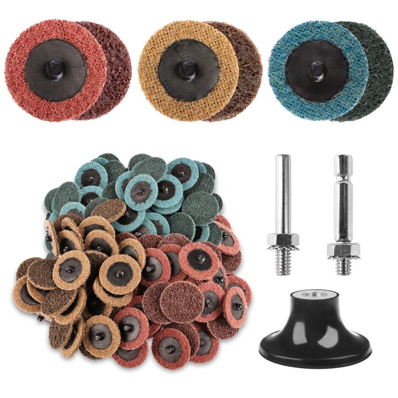 Rolokit 92PCS 2 Inch Quick Change Sanding Discs Set:90PCS Surface Conditioning Pneumatic/Die Grinder Sanding Discs with 1/4" Roll Lock Holder Pad for Metal Strip Clean Polish Burr Finish (Fine Medium Coarse) - Image 1